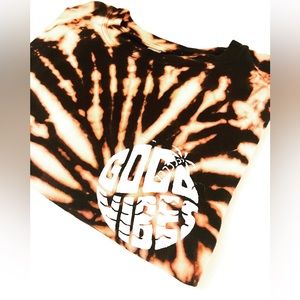Custom hand made bleach dye tie dye Good Vibes shirt